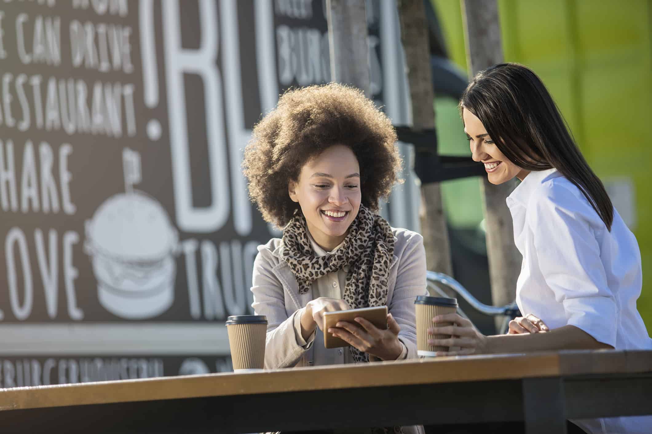 Beautiful females on a coffee break