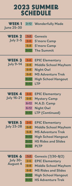 2023 Camp Schedule